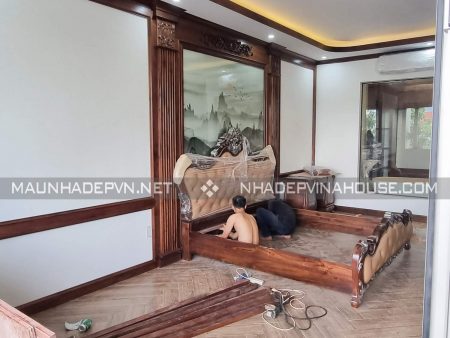 thi công phòng ngủ gỗ óc chó