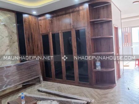 thi công phòng ngủ gỗ óc chó