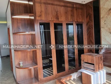thi công phòng ngủ gỗ óc chó