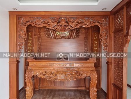 thi công nội thất phòng thờ gỗ đỏ