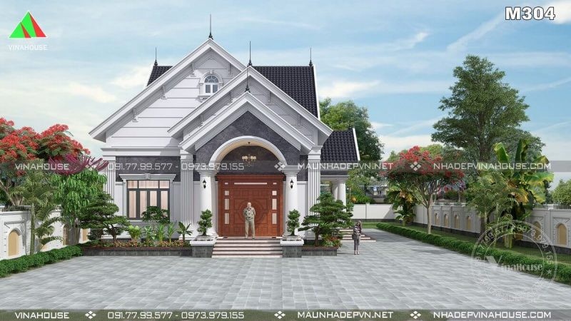 Thiết kế biệt thự 1 tầng mái Thái tân cổ điển ở Bình Phước