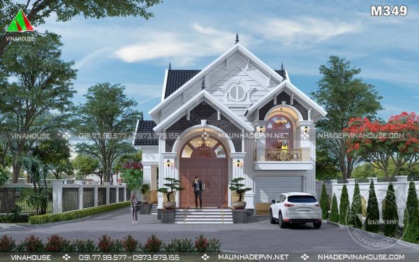 Mẫu thiết kế nhà cấp 4 mái Thái gác lửng phong cách tân cổ điển