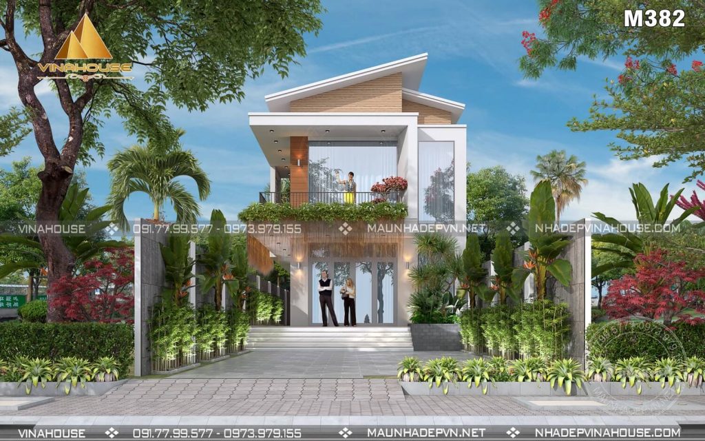 Thiết kế biệt thự hiện đại mái lệch 2 tầng