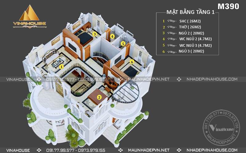 Mặt bằng tầng lầu của mẫu nhà M390