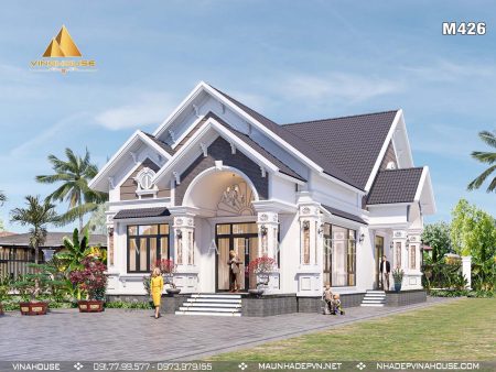 Thiết kế nhà vườn 1 tầng mái thái tân cổ điển M426