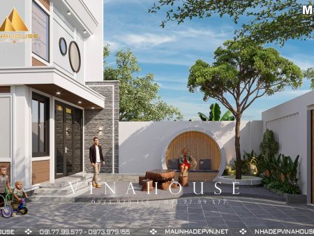 Khuôn viên sân nhà gác lửng hiện đại M410Nhà gác lửng ở Đồng Nai M410