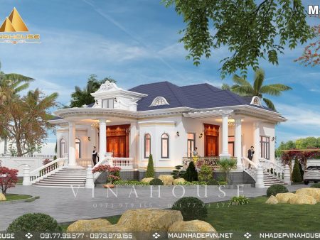 Thiết kế nhà vườn 1 tầng tân cổ điển mái nhật ở Thanh Hóa M423