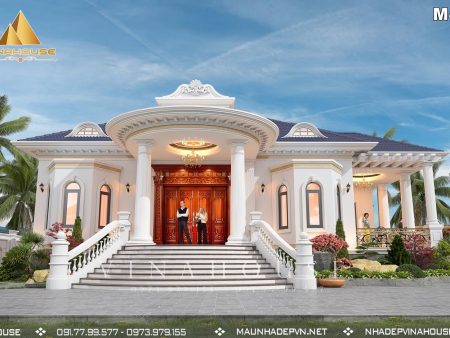 Thiết kế nhà vườn 1 tầng tân cổ điển mái nhật ở Thanh Hóa M423