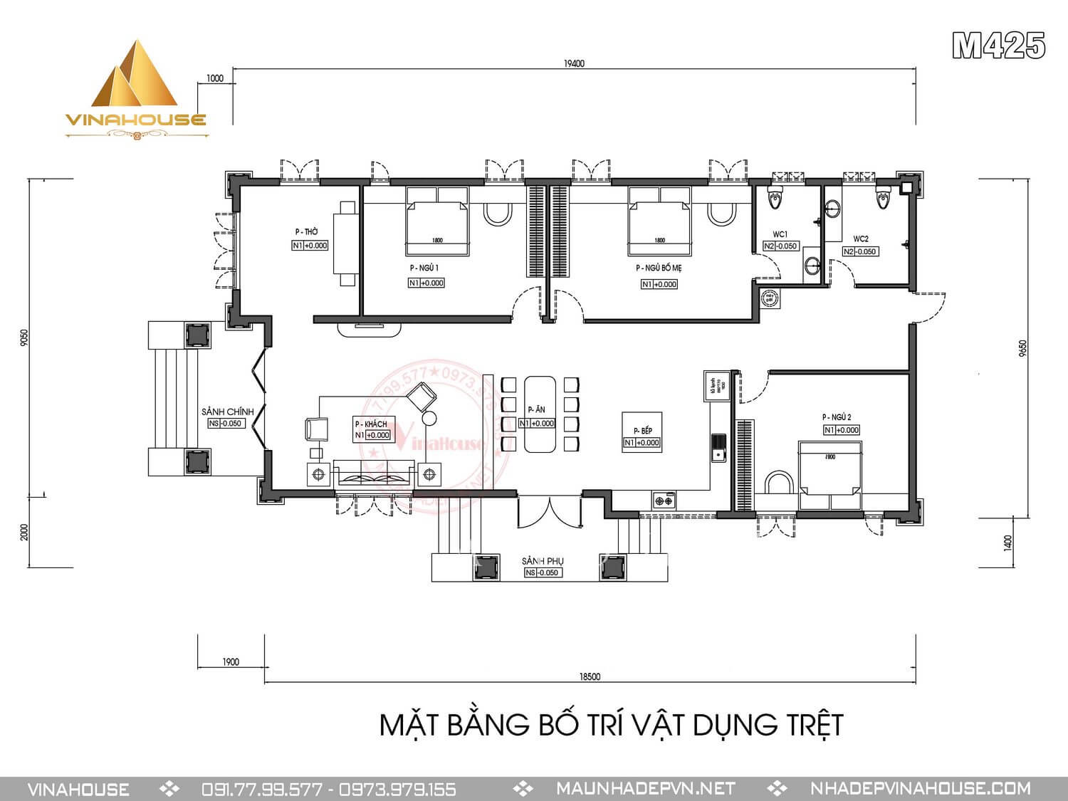 mat-bang-3d Mặt bằng thiết kế nhà cấp 4 ở Lagi M425
