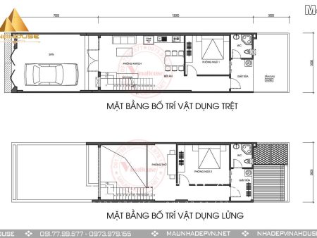 Mặt bằng nhà 2 tầng hiện đại M408