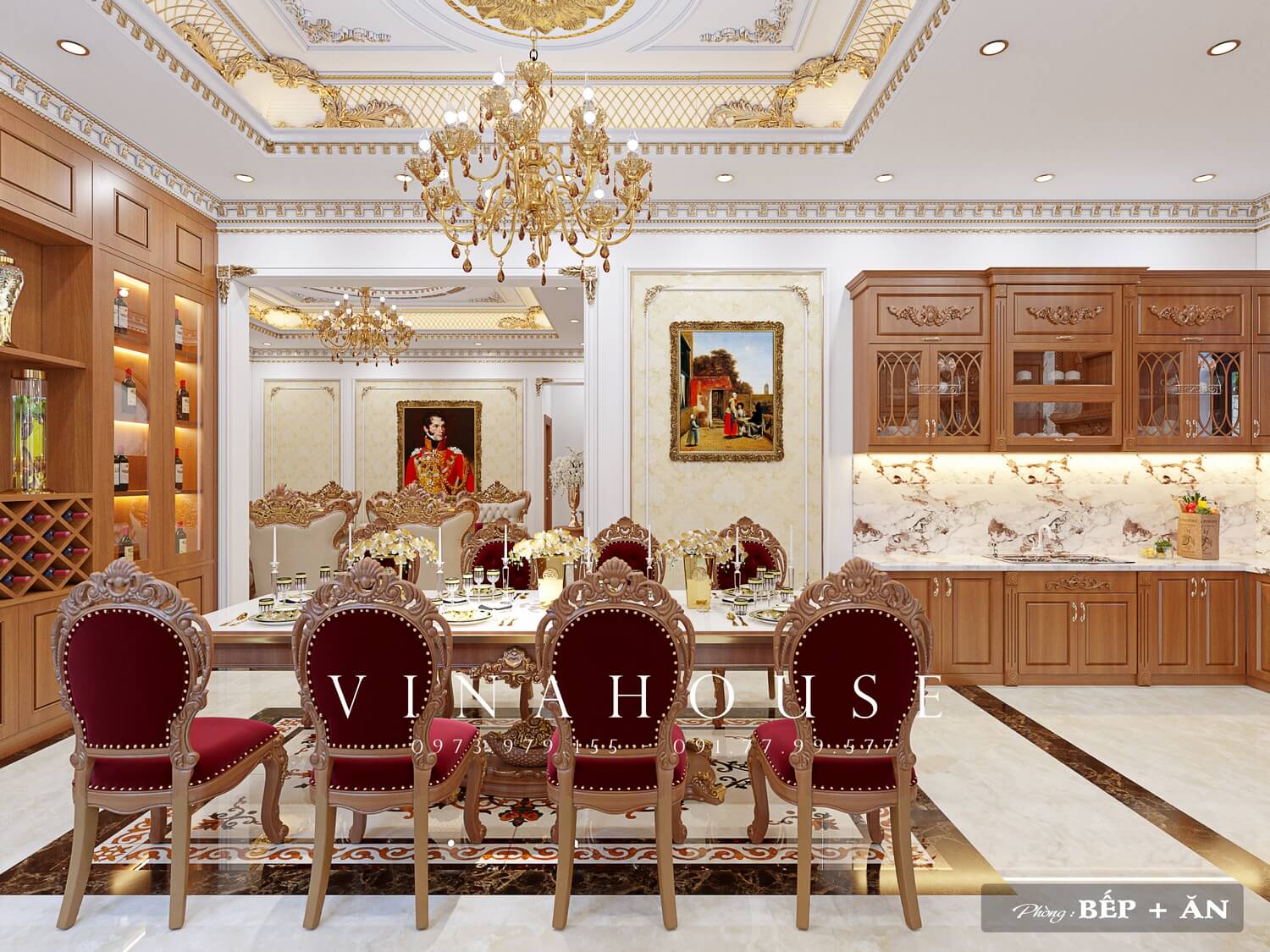 Thiết kế nội thất phòng bếp ăn tân cổ điển Thiết kế nội thất phòng bếp ăn tân cổ điển