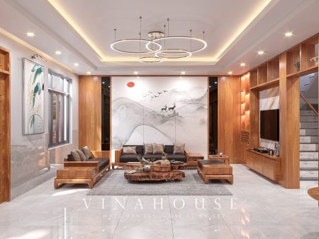Nội thất phòng khách gỗ tự nhiên hiện đại