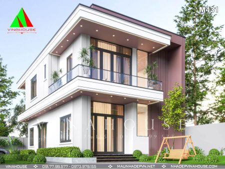 Phối cảnh 3D thiết kế biệt thự hiện đại mái bằng 2 tầng ở An Giang M431
