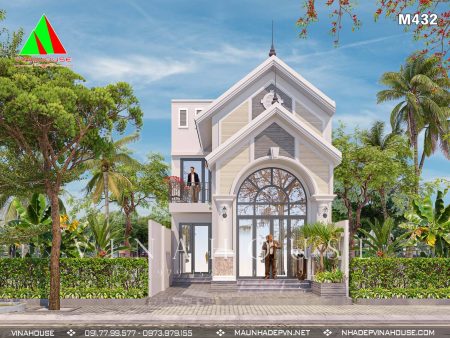 Phối cảnh 3D nhà gác lửng mặt tiền mái thái 3 phòng ngủ ở Bình Thuận M432
