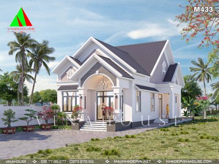 Phối cảnh 3D nhà cấp 4 mái thái đẹp 3 phòng ngủ 8x17 ở Đắk Lắk M433