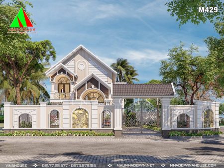 Phối cảnh 3D thiết kế nhà 2 tầng mái thái 4 phòng ngủ ở Nghi Lộc M429