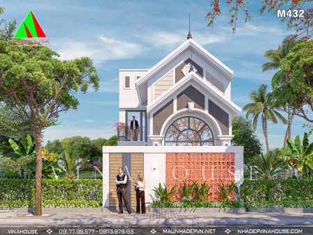 Phối cảnh 3D nhà gác lửng mặt tiền mái thái 3 phòng ngủ ở Bình Thuận M432