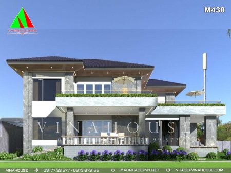 Phối cảnh 3D thiết kế biệt thự mái Nhật 2 tầng hiện đại ở Đồng Nai M430