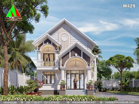 Phối cảnh 3D thiết kế nhà 2 tầng mái thái 4 phòng ngủ ở Nghi Lộc M429