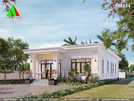 Nhà cấp 4 mái bằng tân cổ điển chưa làm mái