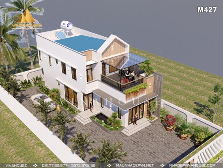 Nhà lửng hiện đại mái lợp tôn 3 phòng ngủ