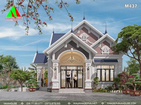 Phối cảnh 3D nhà cấp 4 mái thái 3 phòng ngủ có tầng hầm ở Bình Phước M437