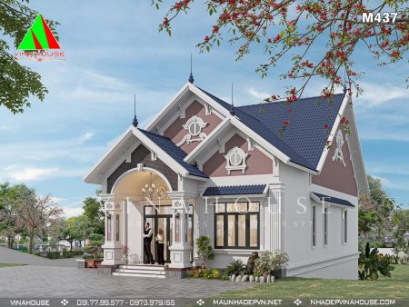 Phối cảnh 3D nhà cấp 4 mái thái 3 phòng ngủ có tầng hầm ở Bình Phước M437