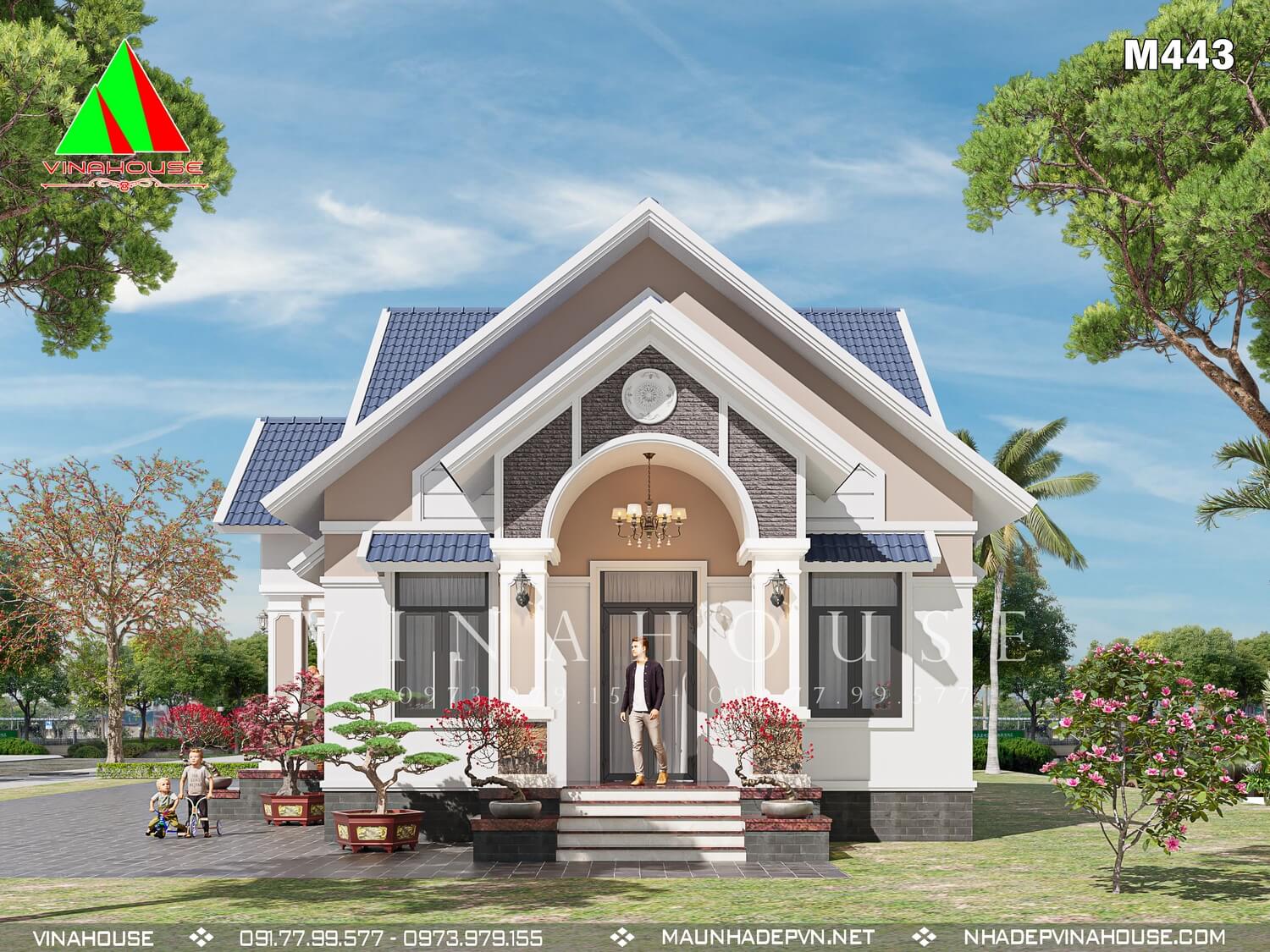1500 3 (Copy) (7) Phối cảnh 3D nhà cấp 4 mái thái 120m2 có 4 phòng ngủ ở Thái Bình M443