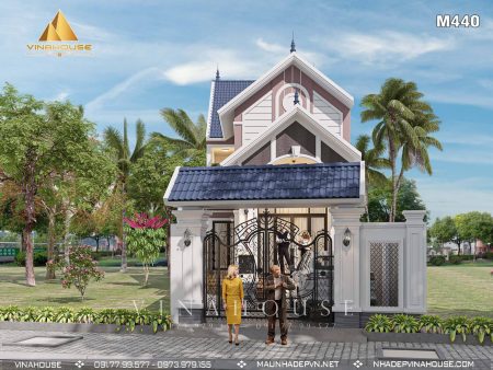 Phối cảnh 3D nhà cấp 4 có gác lửng 3 phòng ngủ mái thái 6x18 M440