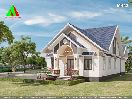 Phối cảnh 3D nhà cấp 4 mái thái 120m2 có 4 phòng ngủ ở Thái Bình M443
