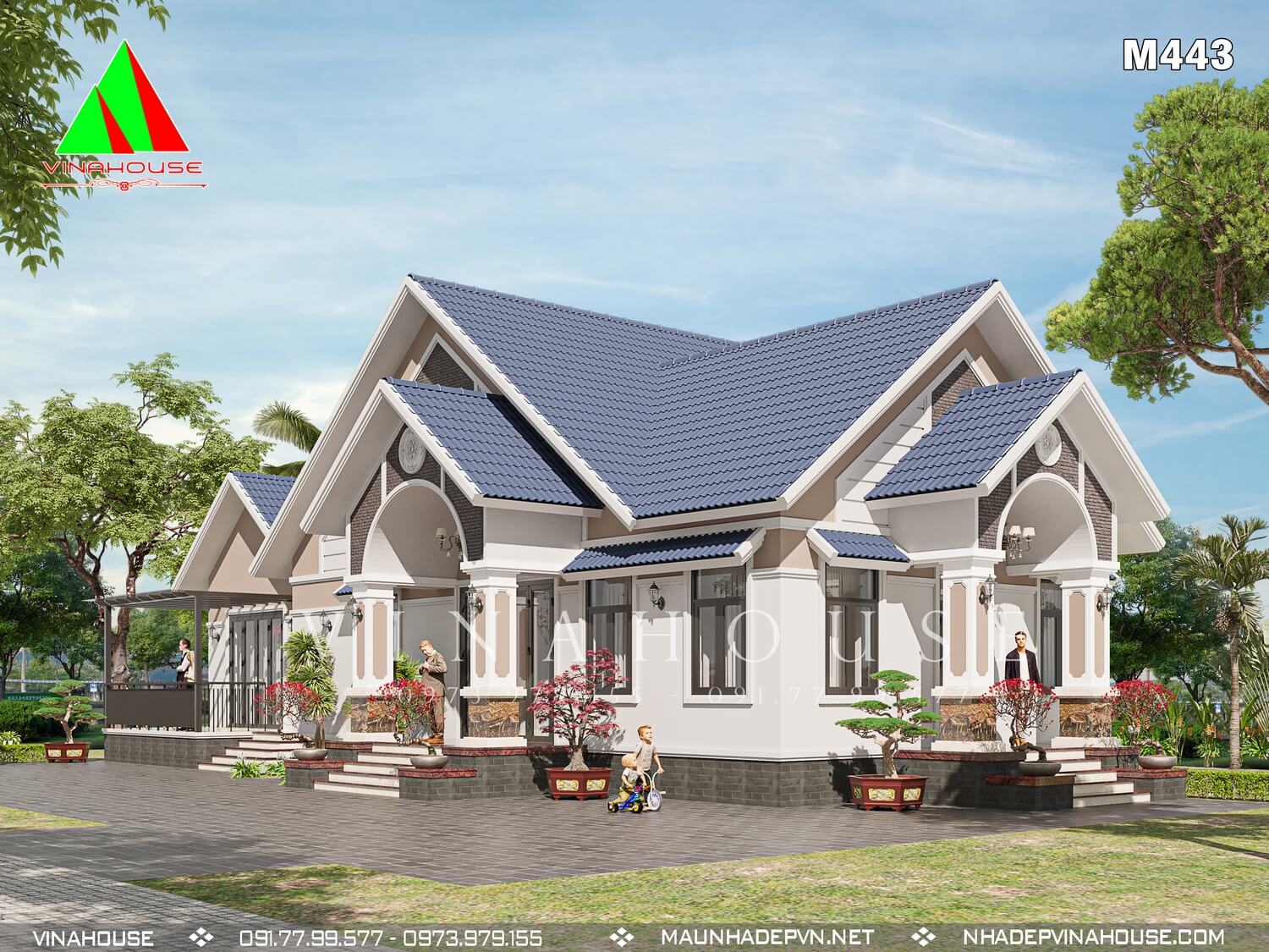 Nhà cấp 4 mái thái 120m2 tại Thái Bình, 4 phòng ngủ M443 Nhà cấp 4 mái thái 120m2 tại Thái Bình, 4 phòng ngủ M443