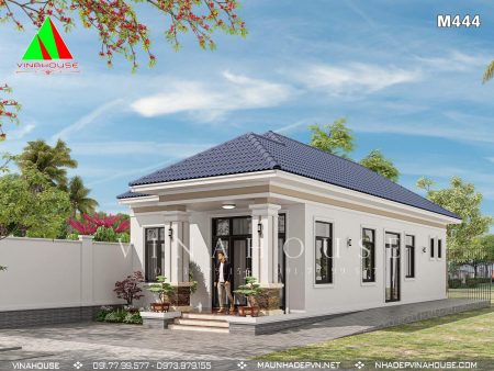 Phối cảnh 3D nhà cấp 4 mái nhật 100m2 có 3 phòng ngủ ở Kiên Giang M444