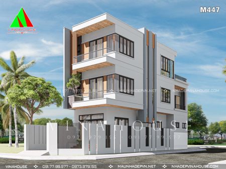 Phối cảnh 3D nhà phố lô góc 3 tầng hiện đại 5x17 ở Tân Bình