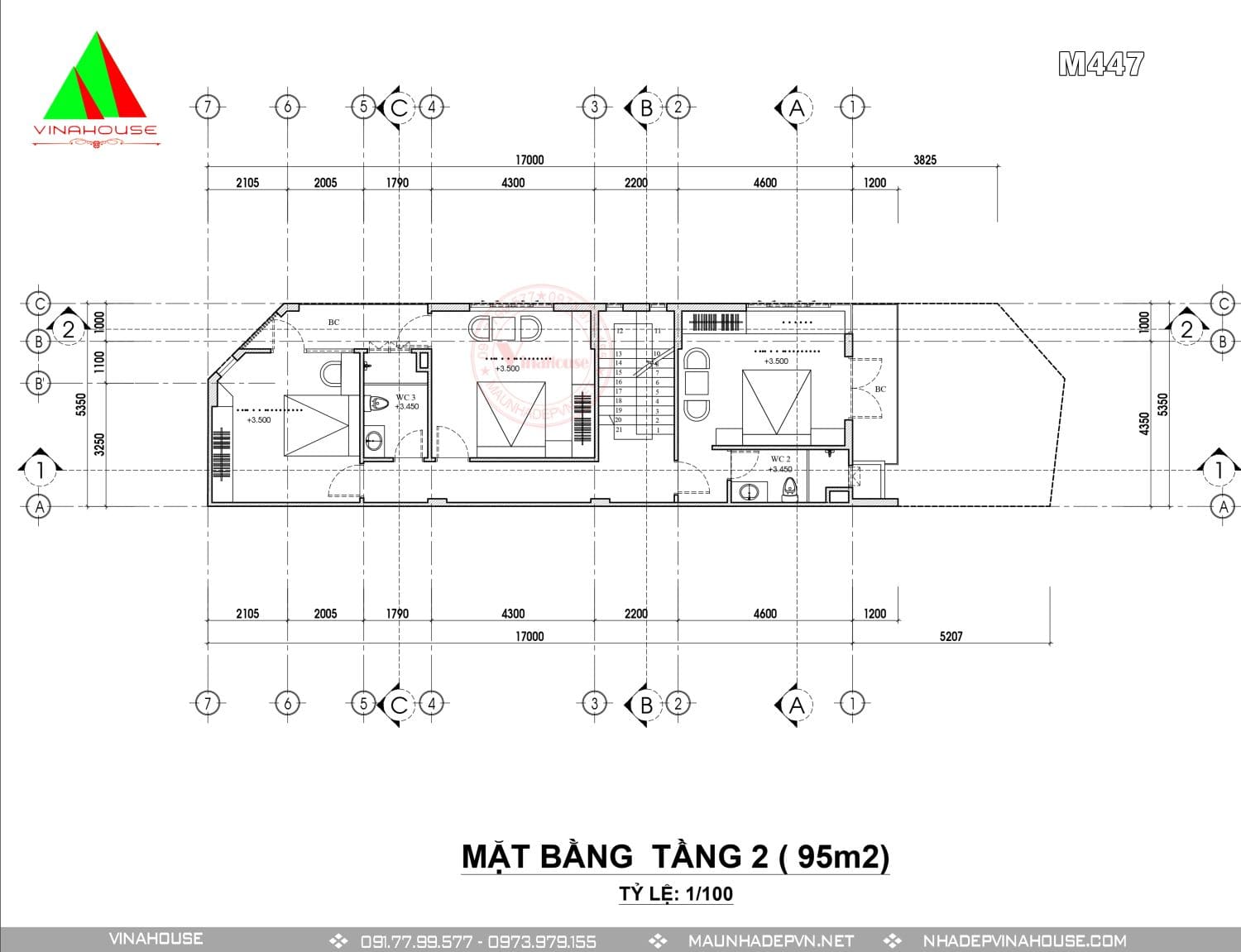 1-dim kt in nha a hai 2023.08.31-tang22x Mặt bằng tầng lầu (Tầng 2)