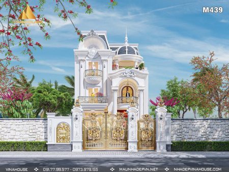 Phối cảnh 3D Biệt thự tân cổ điển 3 tầng 1 tum đẳng cấp ở Bình Dương M439