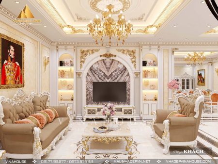 Phòng khách được thiết kế theo phong cách cổ điển