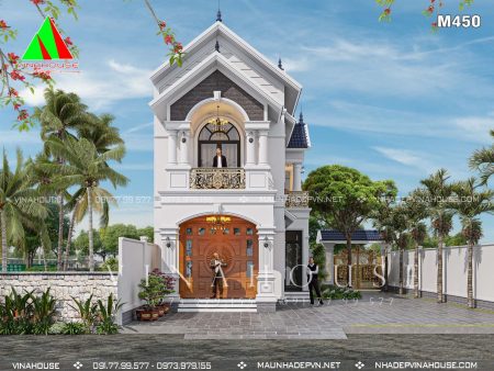 Phối cảnh 3D biệt thự 2 tầng mái thái tân cổ điển 6x15 Hà Nội