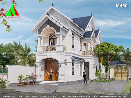 Phối cảnh 3D biệt thự 2 tầng mái thái tân cổ điển 6x15 Hà Nội