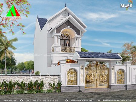 Phối cảnh 3D biệt thự 2 tầng mái thái tân cổ điển 6x15 Hà Nội