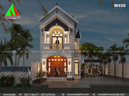 Phối cảnh 3D biệt thự 2 tầng mái thái tân cổ điển 6x15 Hà Nội