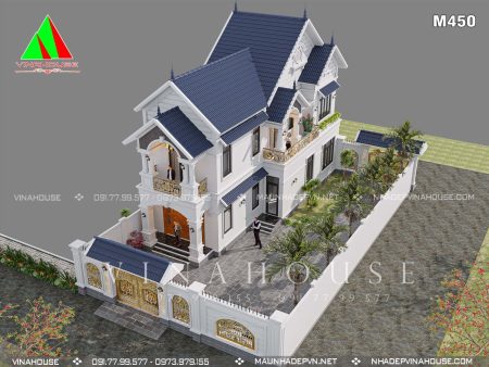 Phối cảnh 3D biệt thự 2 tầng mái thái tân cổ điển 6x15 Hà Nội