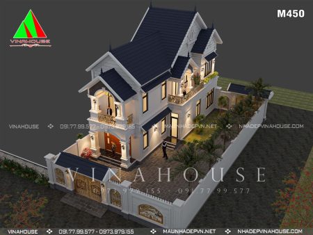 Phối cảnh 3D biệt thự 2 tầng mái thái tân cổ điển 6x15 Hà Nội