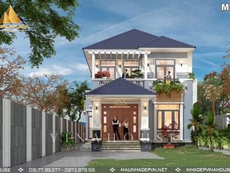 Phối cảnh 3D nhà 2 tầng mái nhật 8x13 có 3 phòng ngủ ở Trảng Dài M421