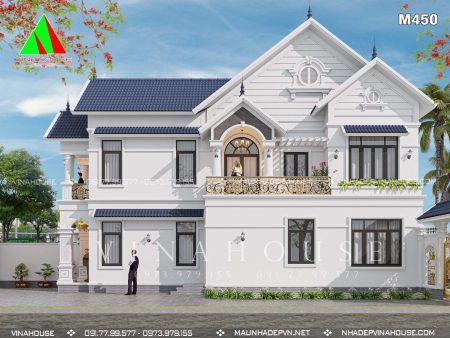 Phối cảnh 3D biệt thự 2 tầng mái thái tân cổ điển 6x15 Hà Nội