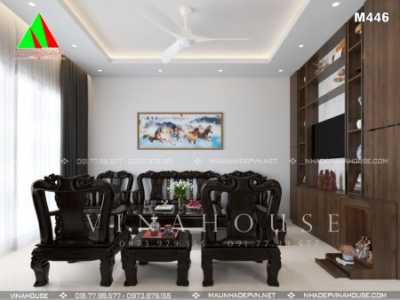 Phòng khách được thiết kế với phong cách cổ điển kết hợp hiện đại