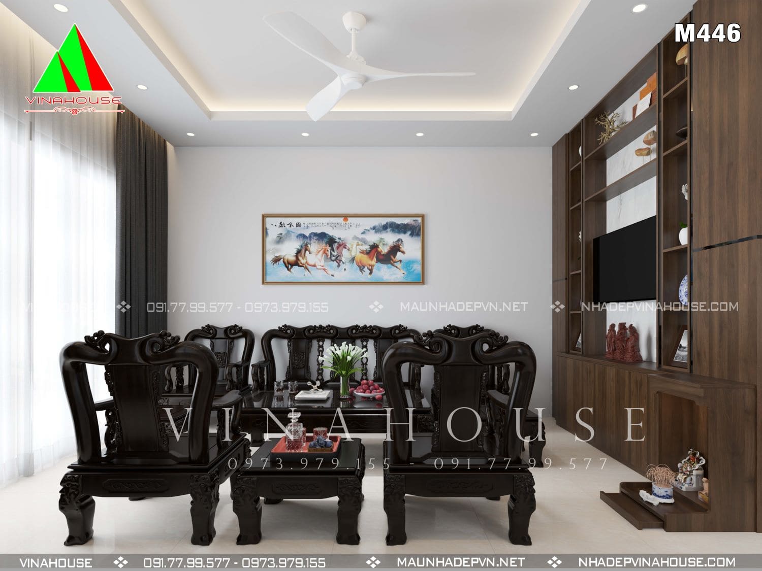 phong-khach-446 Phòng khách được thiết kế với phong cách cổ điển kết hợp hiện đại