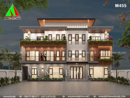Phối cảnh 3D biệt thự phố hiện đại 3 tầng mặt tiền 20m ở Ba Vì