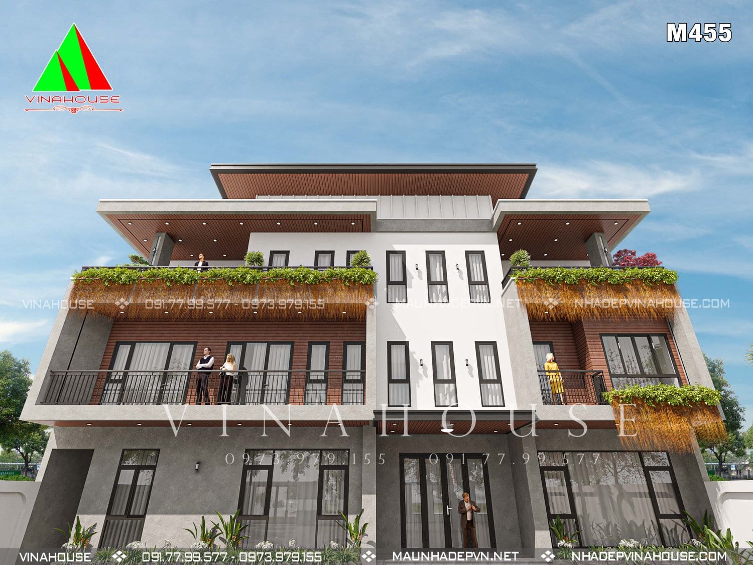 1_032x Phối cảnh 3D biệt thự phố hiện đại 3 tầng mặt tiền 20m ở Ba Vì
