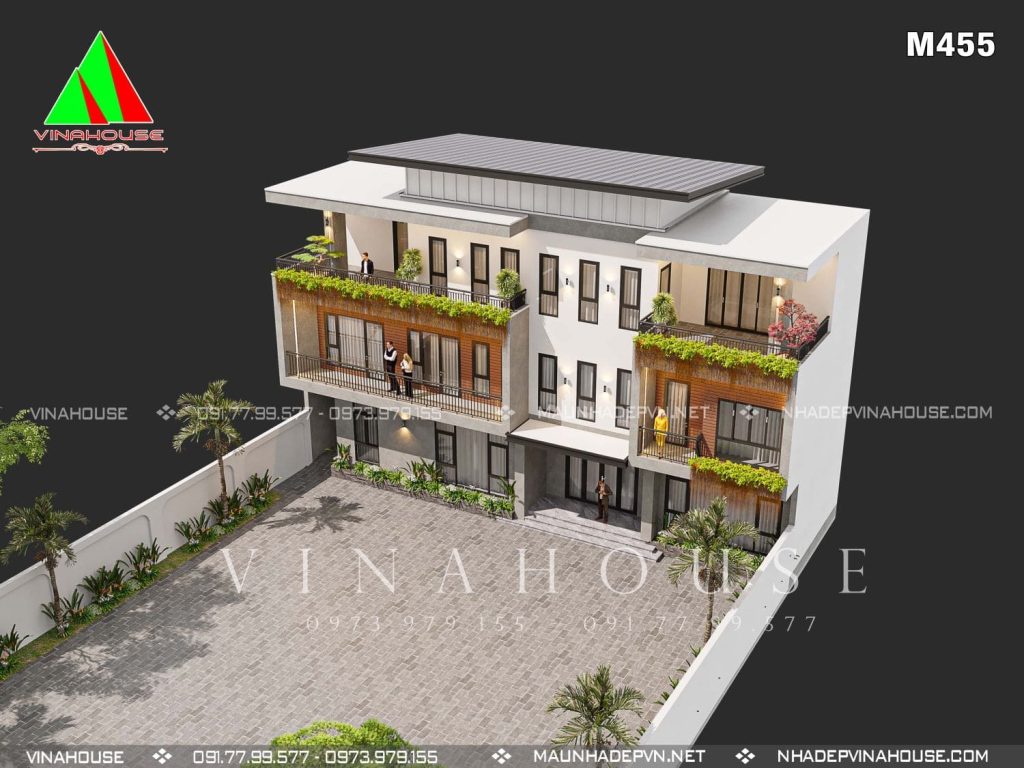 Phối cảnh 3D biệt thự phố hiện đại 3 tầng mặt tiền 20m ở Ba Vì