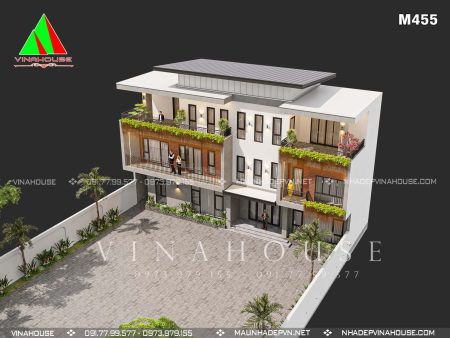 Phối cảnh 3D biệt thự phố hiện đại 3 tầng mặt tiền 20m ở Ba Vì